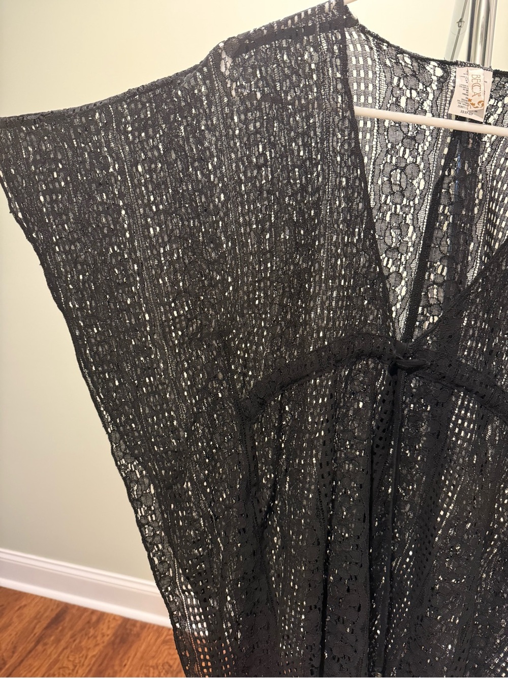 BECCA Rebecca Virtue Black Crochet Caftan Swim Cover Up XS/S - Picture 2 of 6